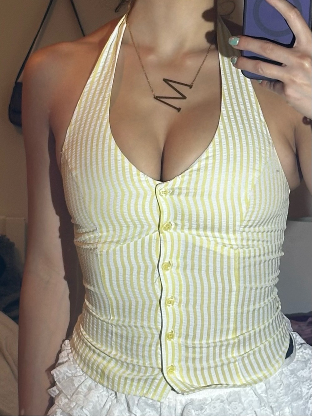 Princess Polly Old Friend Halter Top Yellow Stripe size 2